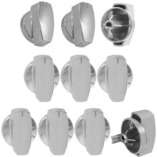 Temperature Control + Hob Control Knobs Kit for Belling 44444 Series Oven Cooker (Chrome, Pack of 10)