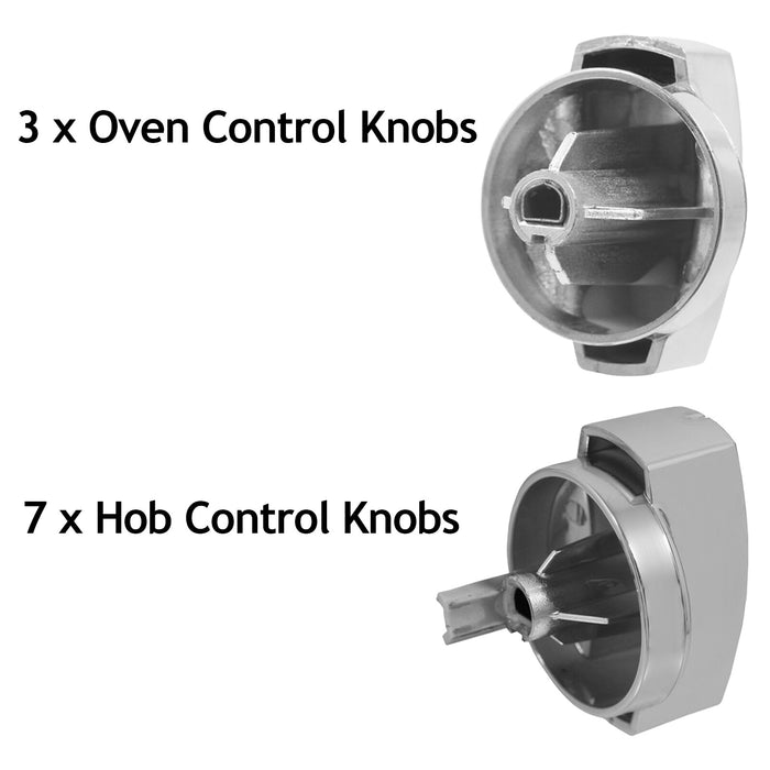 Temperature Control + Hob Control Knobs Kit for Belling 44444 Series Oven Cooker (Chrome, Pack of 10)