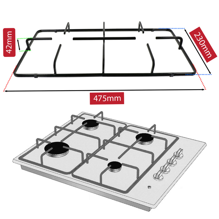 Hob Pan Support for Beko Belling Lamona Gas Cooker Burner Grate Stand 475mm x 230mm