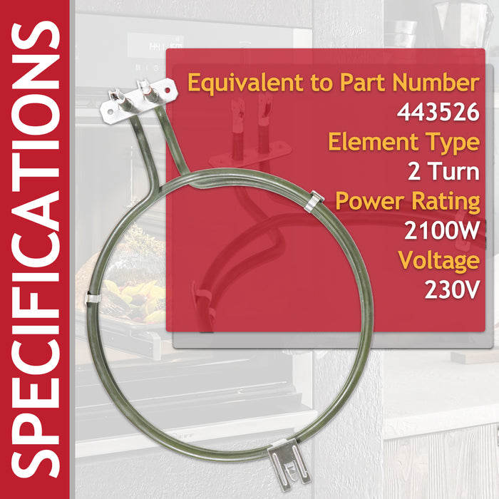 Heating Element for Bosch Neff Siemens Fan Oven Cooker (2 Turn, 2100W, 230V)