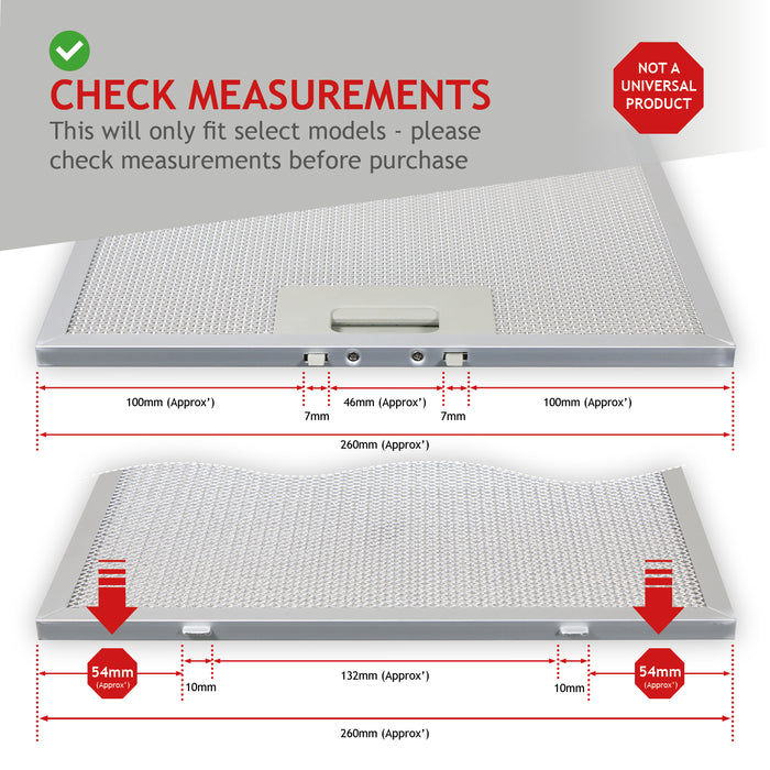Metal Grease Mesh Filter for CDA Cooker Hood Extractor Fan Vent Pack of 2 (Silver, 320 x 260mm)