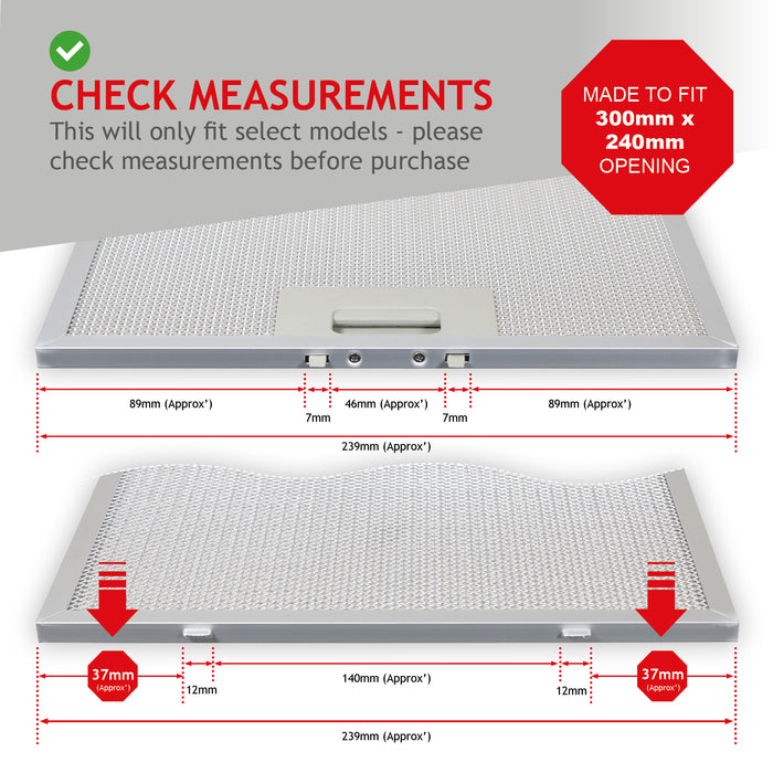 Cooker Hood Grease Filter UNIVERSAL Metal Vent Fan Grease Mesh 300 x 240 mm
