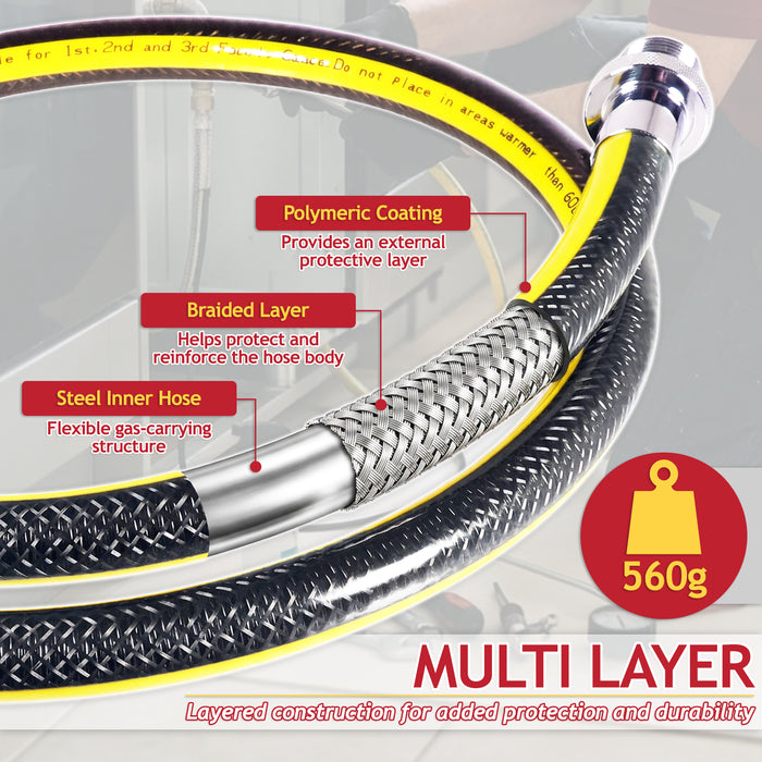 Straight Bayonet Gas Supply Hose Pipe + 90° Angled Socket + PTFE Tape Kit for Oven Cookers (1.25m x 1/2" BSP, EN 14800 Approved)