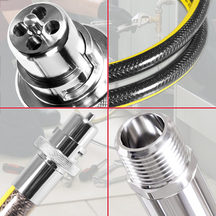 Straight Bayonet Gas Supply Hose Pipe + Socket + PTFE Tape Kit for Oven Cookers (1.25m x 1/2" BSP, EN 14800 Approved)