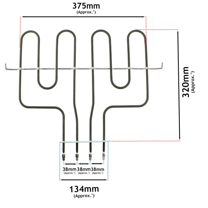 2660W Dual Grill Element for Indesit Oven Cooker ID60C2 FIMD23 KDP60C FID20B