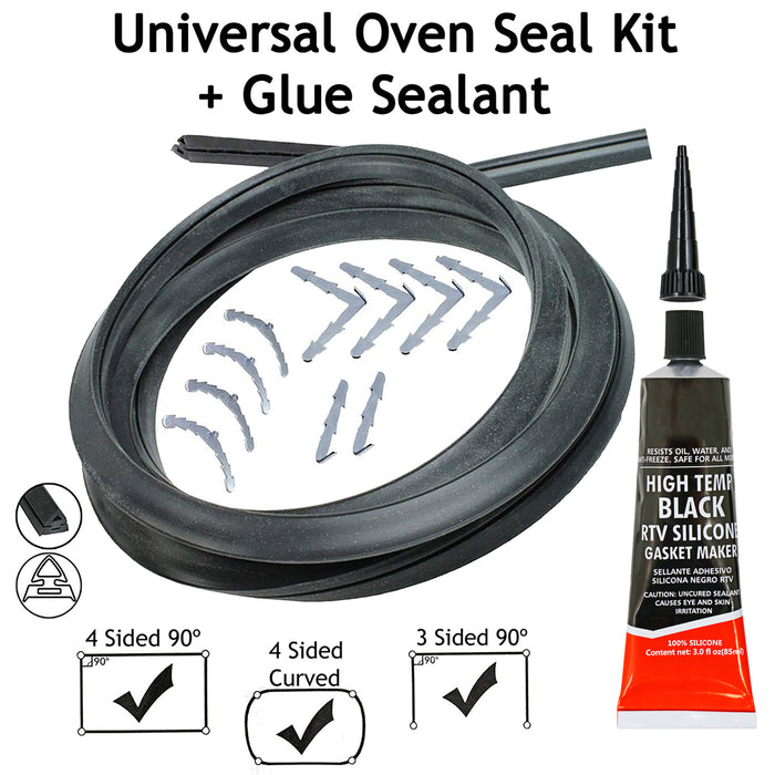 Universal 3 & 4 Sided Silicone Oven Cooker Door Seal Kit (With Glue Sealant)