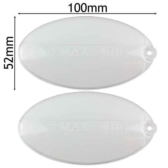 Cooker Hood Light Diffuser Lens Oval Cover Plates (100mm x 52mm, Pack of 2)