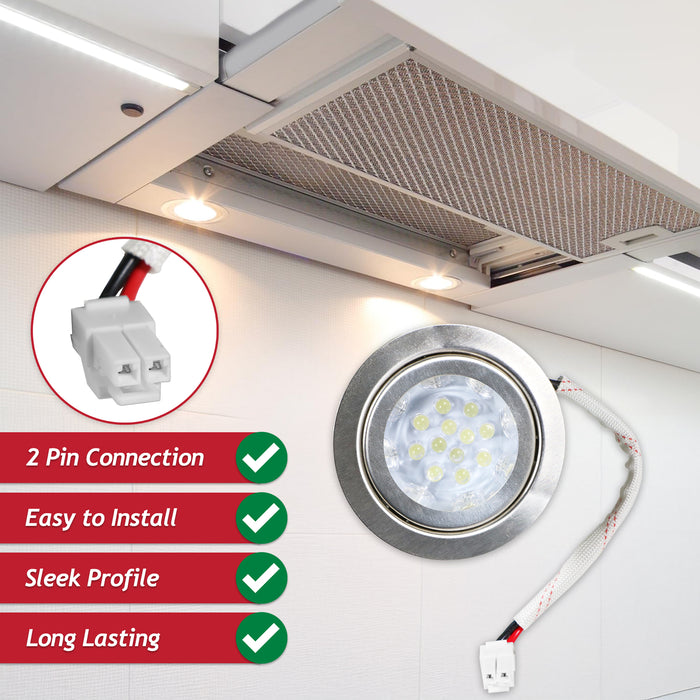 Universal Cooker Hood LED Light 70mm Extractor Vent Lamp Bulb Units (Pack of 2, Silver, 1.5W, 12V DC)
