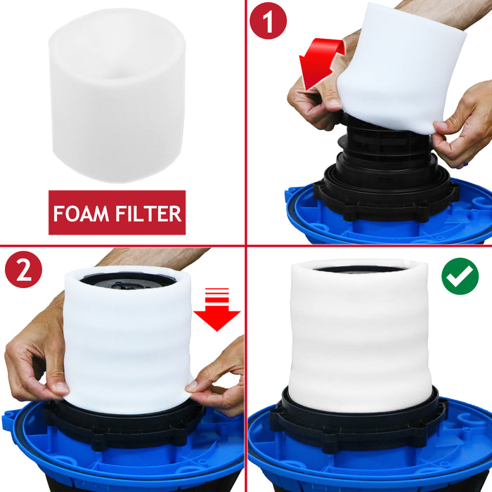 Wet & Dry Cartridge Filter + Foam Sleeve for Lidl Parkside PNTS 1250 1300 1400 1500 Vacuum Cleaner
