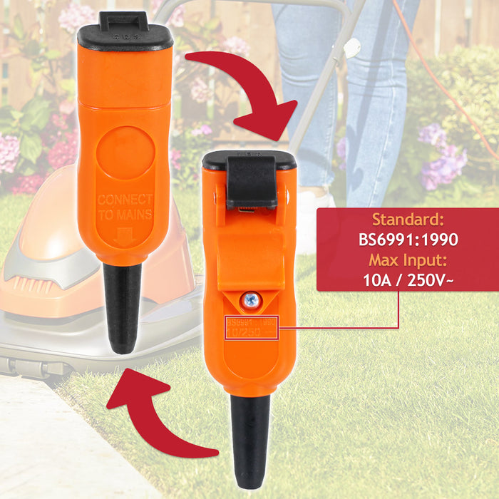 Rewireable Connector Plug for Flymo Vision Compact 330 350 380 Plus Turbo GM380 H3000 H4000 Lawnmower Mains Cable (2 Core, Female)