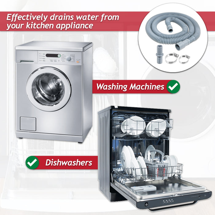 Drain Hose Extension Kit 2m Washing Machine Dishwasher Waste Water Outlet Pipe (19mm / 28mm Ends)