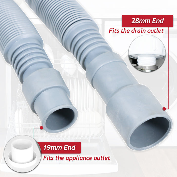 Drain Hose Extension Kit 2m Washing Machine Dishwasher Waste Water Outlet Pipe (19mm / 28mm Ends)