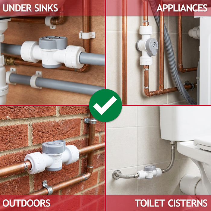 Emergency Shut Off Valve 15mm Push Fit 1/4 Turn Appliance Pipe Water Isolation Stop Tap