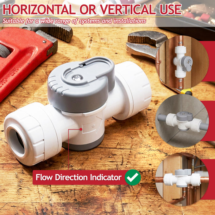 Emergency Shut Off Valve 15mm Push Fit 1/4 Turn Appliance Pipe Water Isolation Stop Tap
