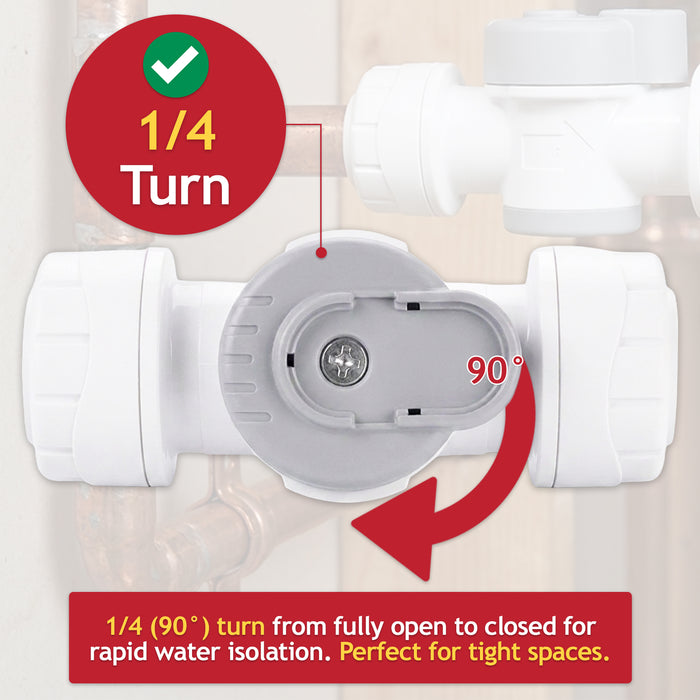 Emergency Shut Off Valve 15mm Push Fit 1/4 Turn Appliance Pipe Water Isolation Stop Tap
