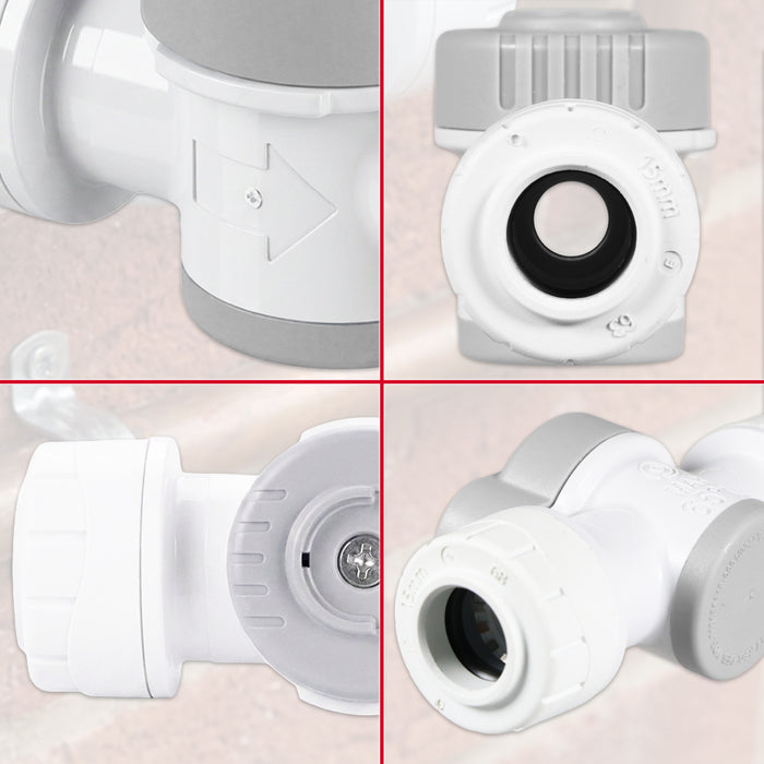 Emergency Shut Off Valve 15mm Push Fit 1/4 Turn Appliance Pipe Water Isolation Stop Tap