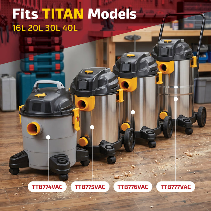 Filter Sleeve for Titan TTB774VAC TTB775VAC TTB776VAC TTB777VAC Vacuum Cleaner 16L 20L 30L 40L + 5 Bags