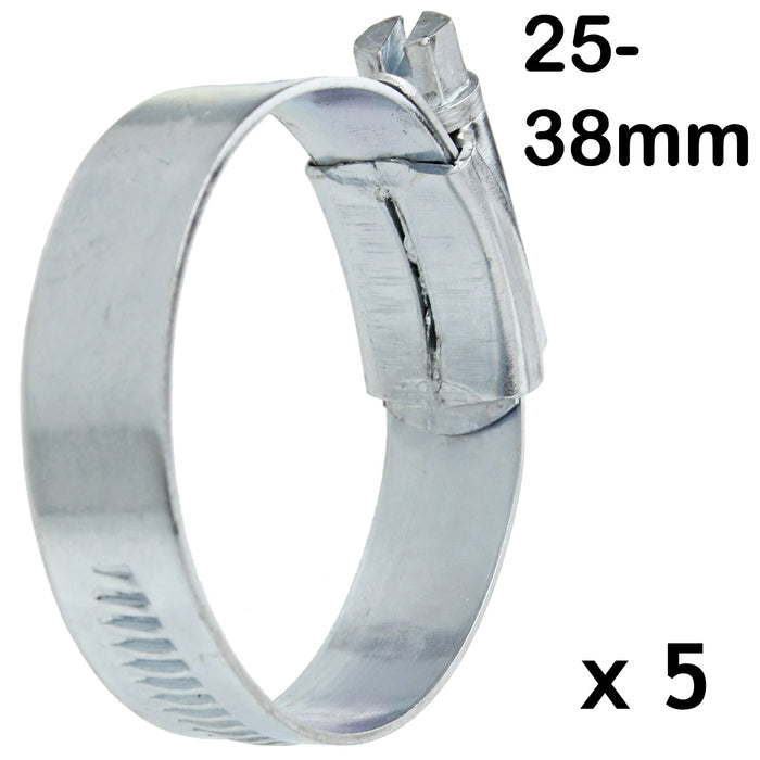 Worm Drive / Clip Type Hose Clamps 25mm - 38mm (Steel, Pack of 5)