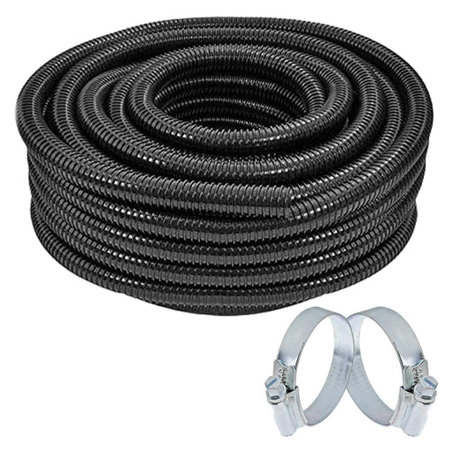 Corrugated Flexible Garden Fish Pond Marine Boat Hose Tube Pipe + 2 Clamp Clips (5m Length x 32mm Diameter)