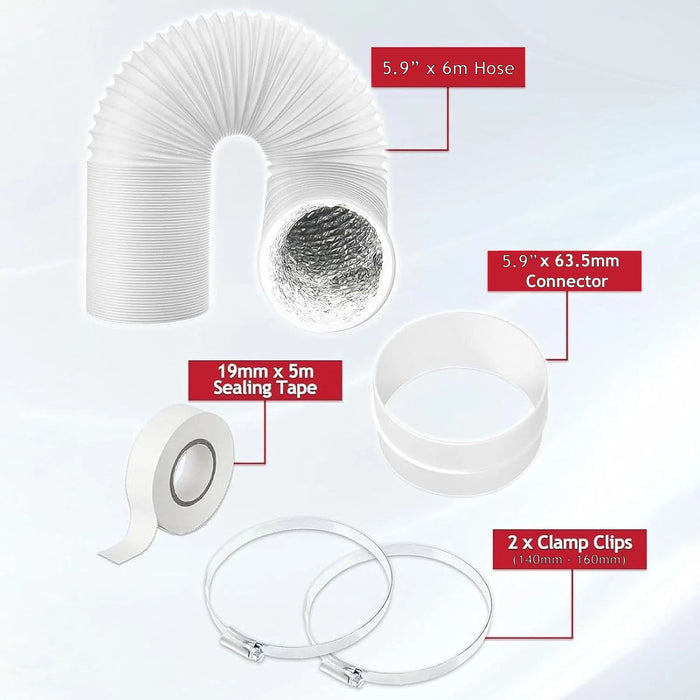 Vent Hose 5.9" 6m Air Con Conditioner PVC Aluminium AC Duct Pipe Extension Kit