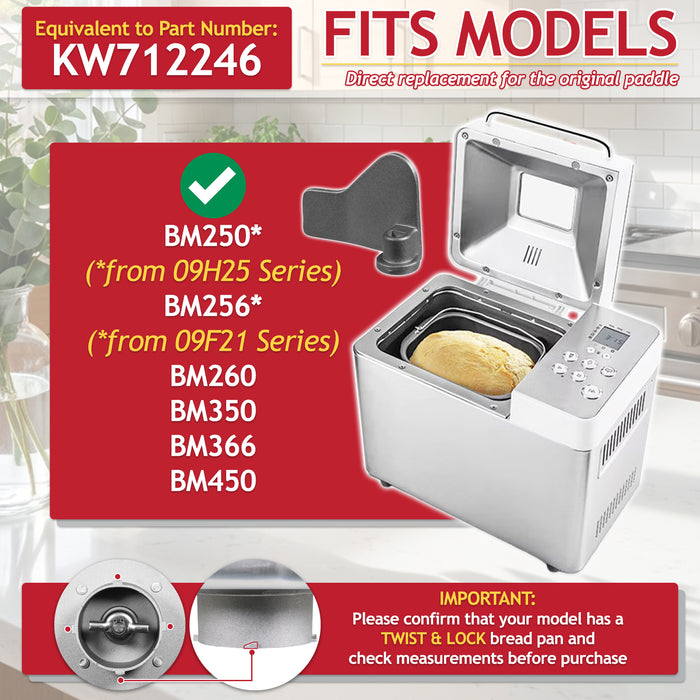 Kneading Paddle for Kenwood BM250 BM256 BM260 BM350 BM366 BM450 Breadmaker Twist & Lock (KW712246)
