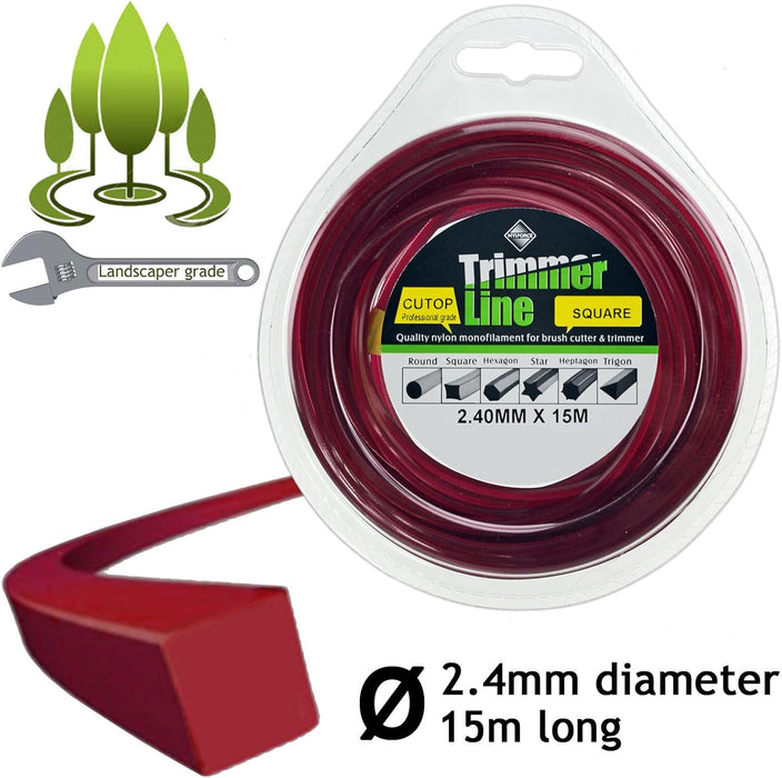 Universal Square 2.4mm Diameter 15m Long Pro Cord Line Strimmer Trimmer Brush Cutter