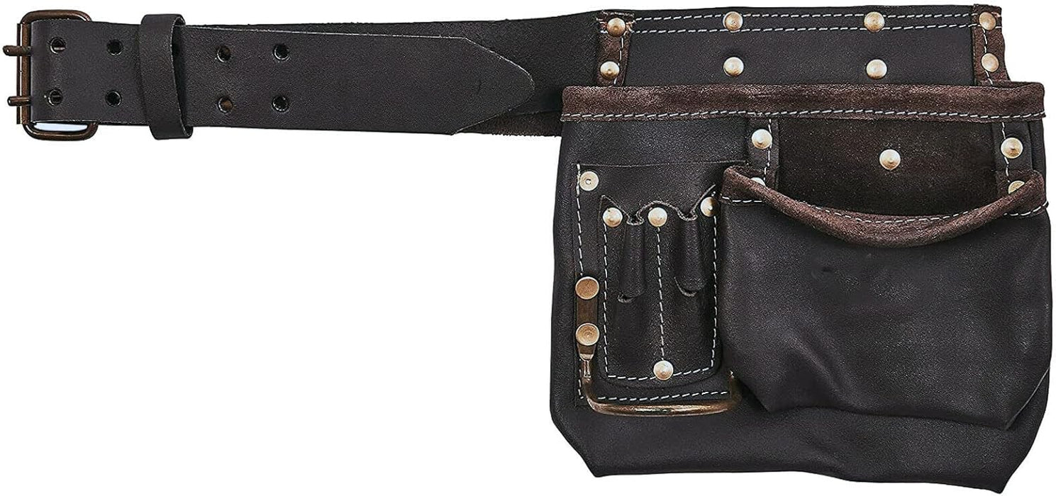 Oil Tanned Leather Reinforced Multi Pocket Tool Belt DIY Carpenter Builder Construction Nail Pouch