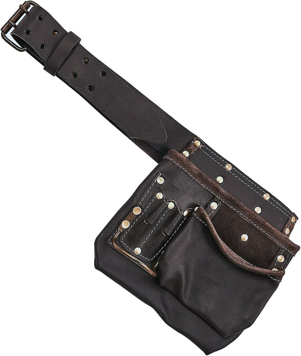 Oil Tanned Leather Reinforced Multi Pocket Tool Belt DIY Carpenter Builder Construction Nail Pouch