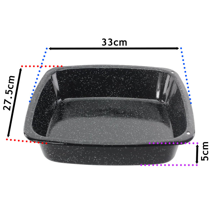 White Speckled Vitreous Enamel Deep Roasting Tin Oven Baking Tray (Pack of 2 Trays)