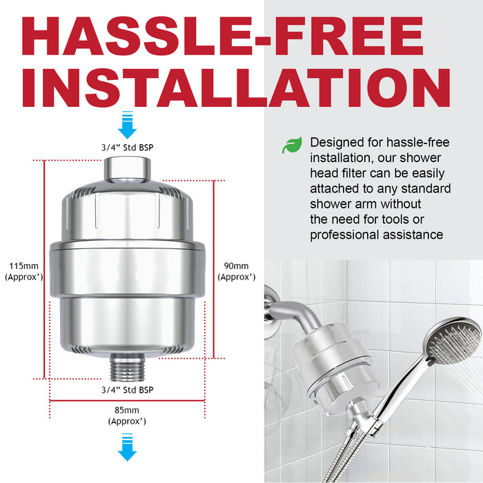 UNIVERSAL Shower Head Filter Chrome Steel Effect Hard Water Purifier Softener (Pack of 2)