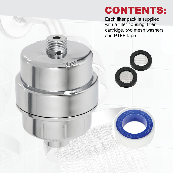 UNIVERSAL Shower Head Filter Chrome Steel Effect Hard Water Purifier Softener (Pack of 2)