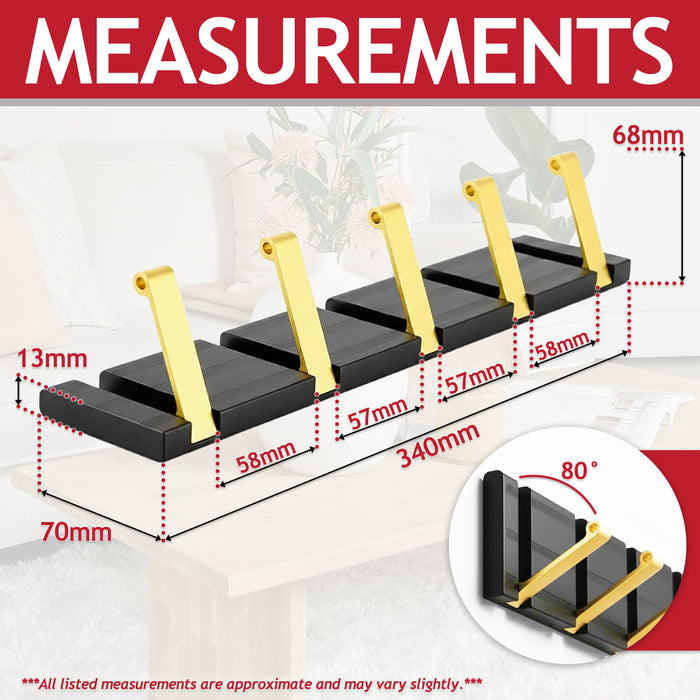 Luxury Wall Mounted Coat Rack 5 Hooks Aluminium Retractable Hanging Hook Rail (Black + Gold)