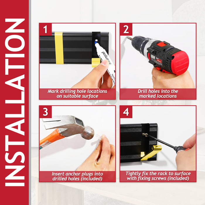 Luxury Wall Mounted Coat Rack 5 Hooks Aluminium Retractable Hanging Hook Rail (Black + Gold)