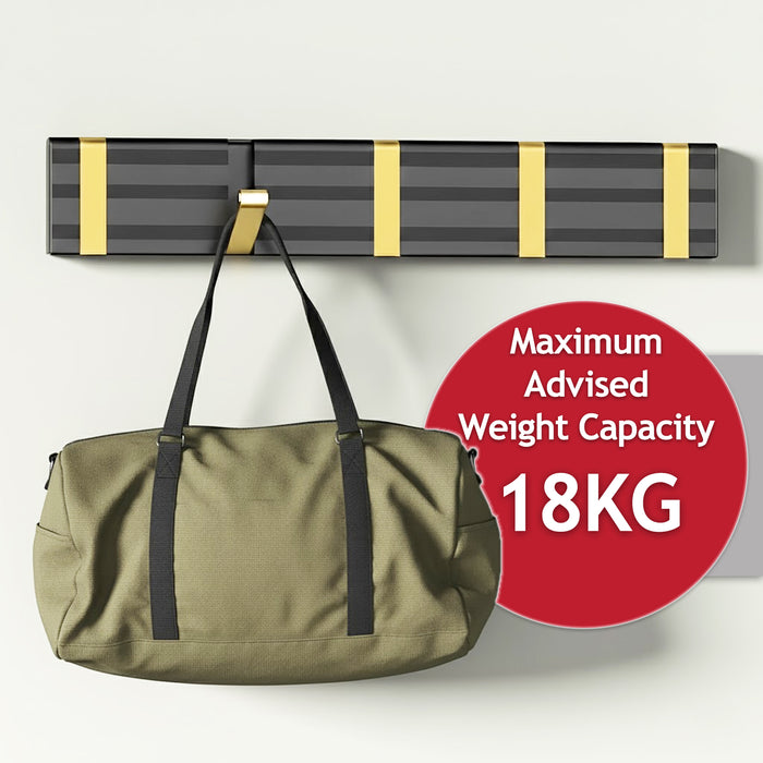 Luxury Wall Mounted Coat Rack 5 Hooks Aluminium Retractable Hanging Hook Rail (Black + Gold)