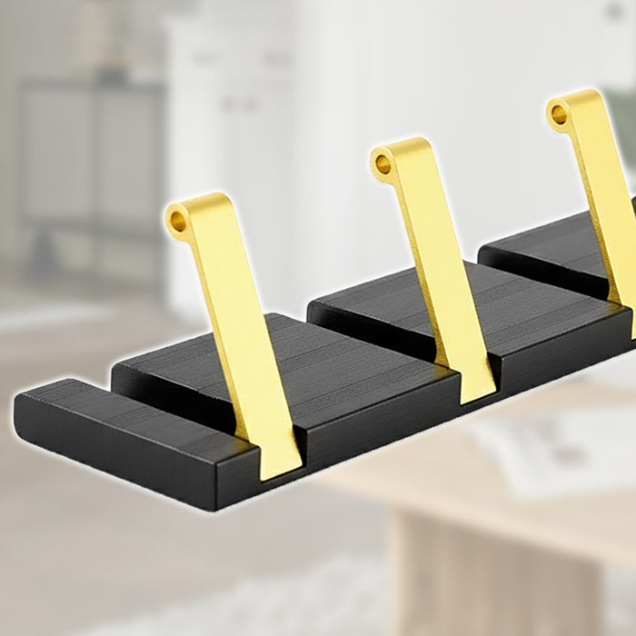 Luxury Wall Mounted Coat Rack 5 Hooks Aluminium Retractable Hanging Hook Rail (Black + Gold)