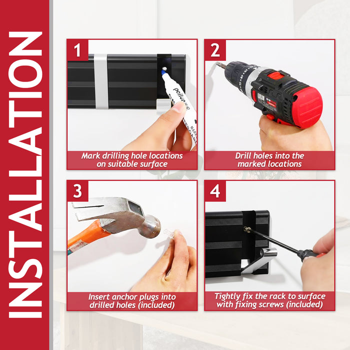 Luxury Wall Mounted Coat Rack 5 Hooks Aluminium Retractable Hanging Hook Rail (Black + Silver)