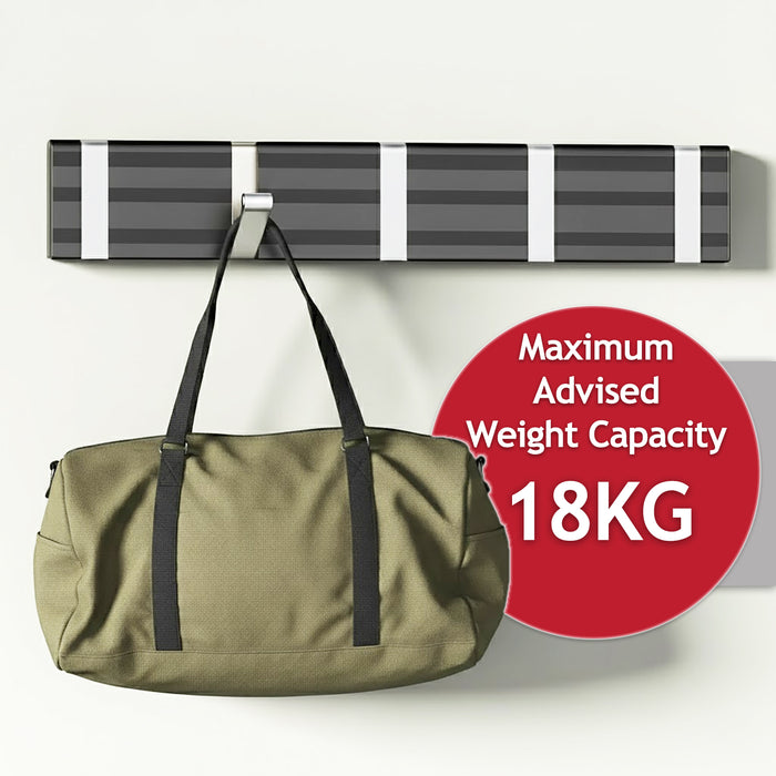 Luxury Wall Mounted Coat Rack 5 Hooks Aluminium Retractable Hanging Hook Rail (Black + Silver)