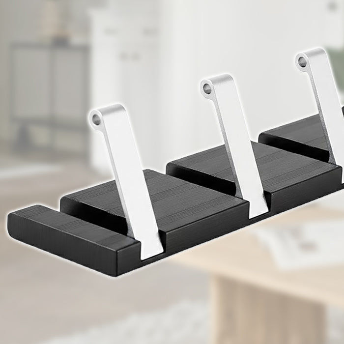 Luxury Wall Mounted Coat Rack 5 Hooks Aluminium Retractable Hanging Hook Rail (Black + Silver)