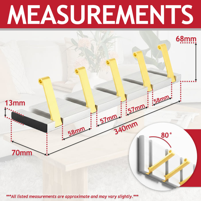 Luxury Wall Mounted Coat Rack 5 Hooks Aluminium Retractable Hanging Hook Rail (Silver + Gold)