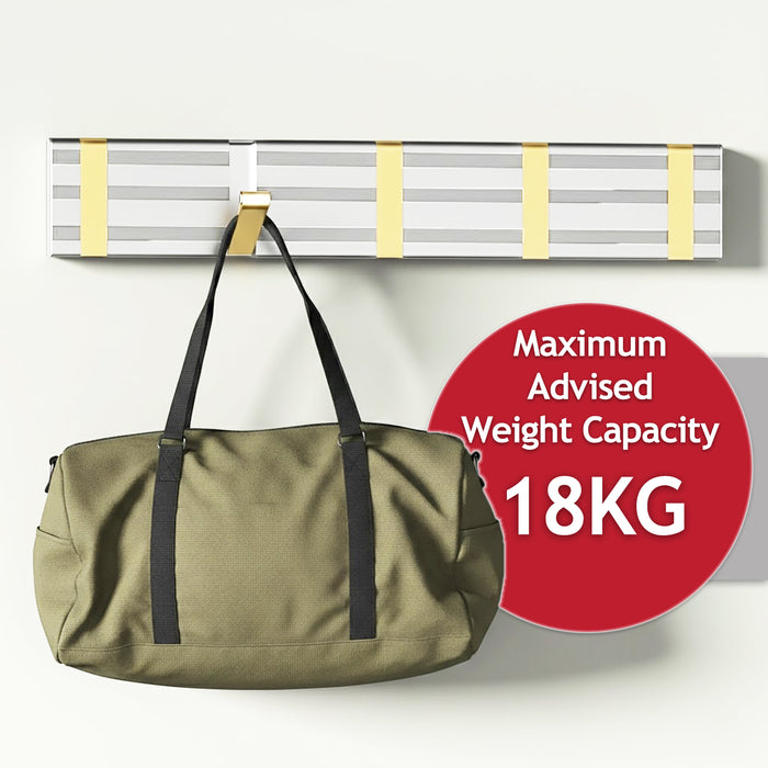 Luxury Wall Mounted Coat Rack 5 Hooks Aluminium Retractable Hanging Hook Rail (Silver + Gold)