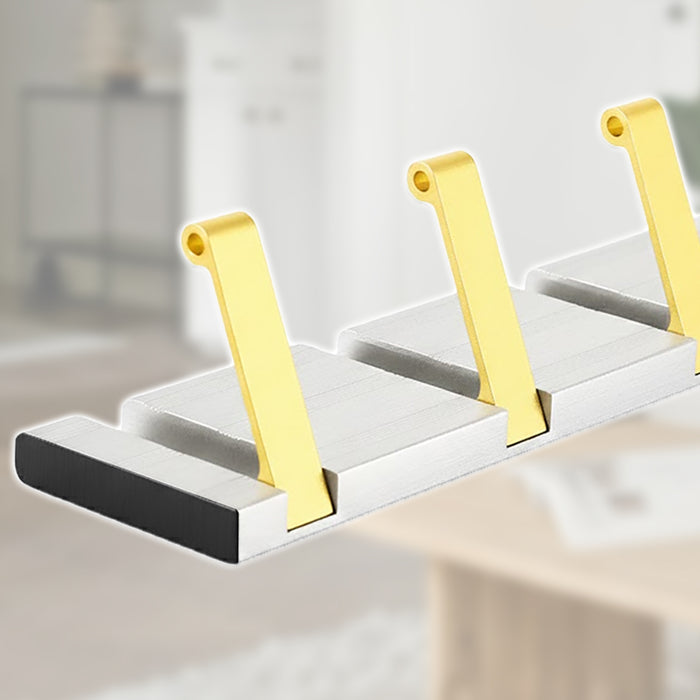 Luxury Wall Mounted Coat Rack 5 Hooks Aluminium Retractable Hanging Hook Rail (Silver + Gold)