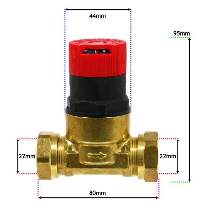22mm Straight Automatic Bypass Valve ABV Auto Boiler TRV Radiator Pressure (50L p/m)