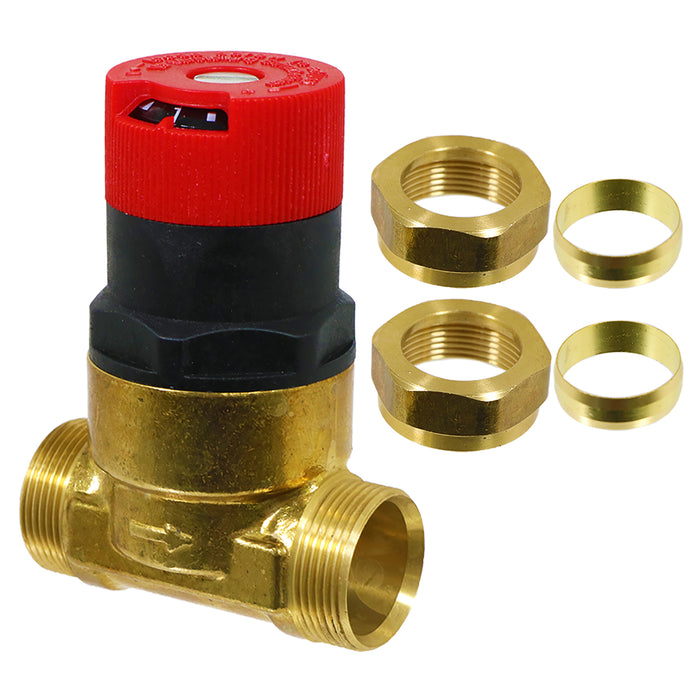 22mm Straight Automatic Bypass Valve ABV Auto Boiler TRV Radiator Pressure (50L p/m)