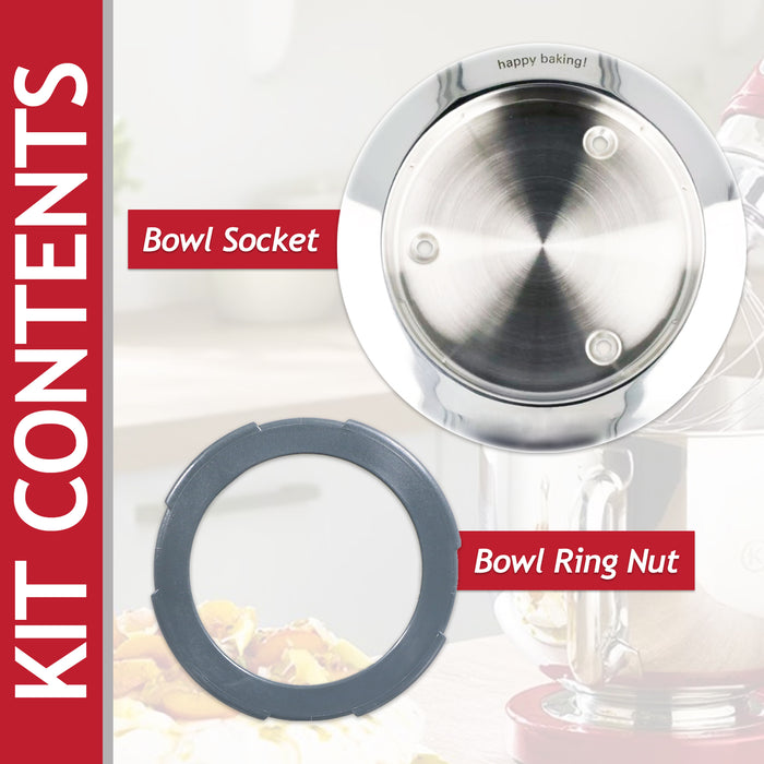 Kenwood KMIX Bowl Socket + Ring Nut Set KMX75 KMX750 KMX754 KMX760 KMX761 KMX770 4 Lug (AS00003115)