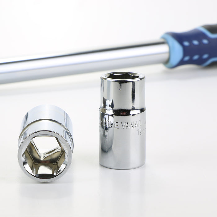 Extendable Wheel Nut Wrench 1/2" Drive Brace Breaker Bar Kit (with 17mm / 19mm and 21mm / 23mm Reversible Sockets)