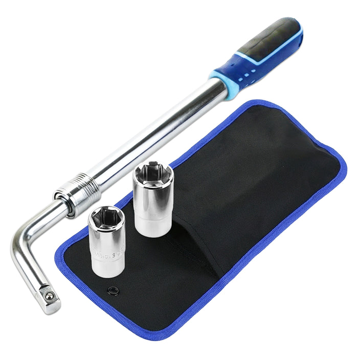 Extendable Wheel Nut Wrench 1/2" Drive Brace Breaker Bar Kit (with 17mm / 19mm and 21mm / 23mm Reversible Sockets)