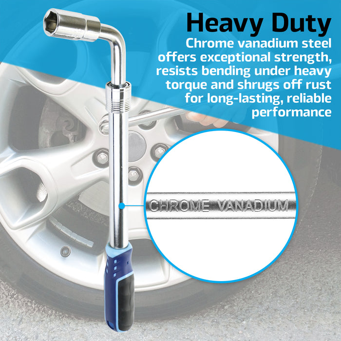 Extendable Wheel Nut Wrench 1/2" Drive Brace Breaker Bar Kit (with 17mm / 19mm and 21mm / 23mm Reversible Sockets)