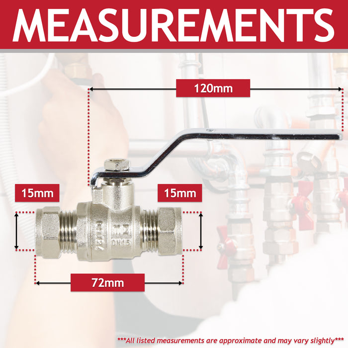 Full Bore Lever Ball Valve Isolating Stop Tap Kit with Blue (Cold) and Red (Hot) Handle Sleeves (15mm)