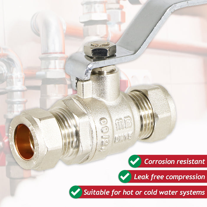 Full Bore Lever Ball Valve Isolating Stop Tap Kit with Blue (Cold) and Red (Hot) Handle Sleeves (15mm)