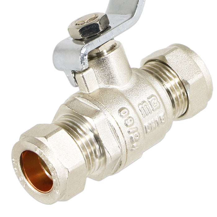 Full Bore Lever Ball Valve Isolating Stop Tap Kit with Blue (Cold) and Red (Hot) Handle Sleeves (15mm)